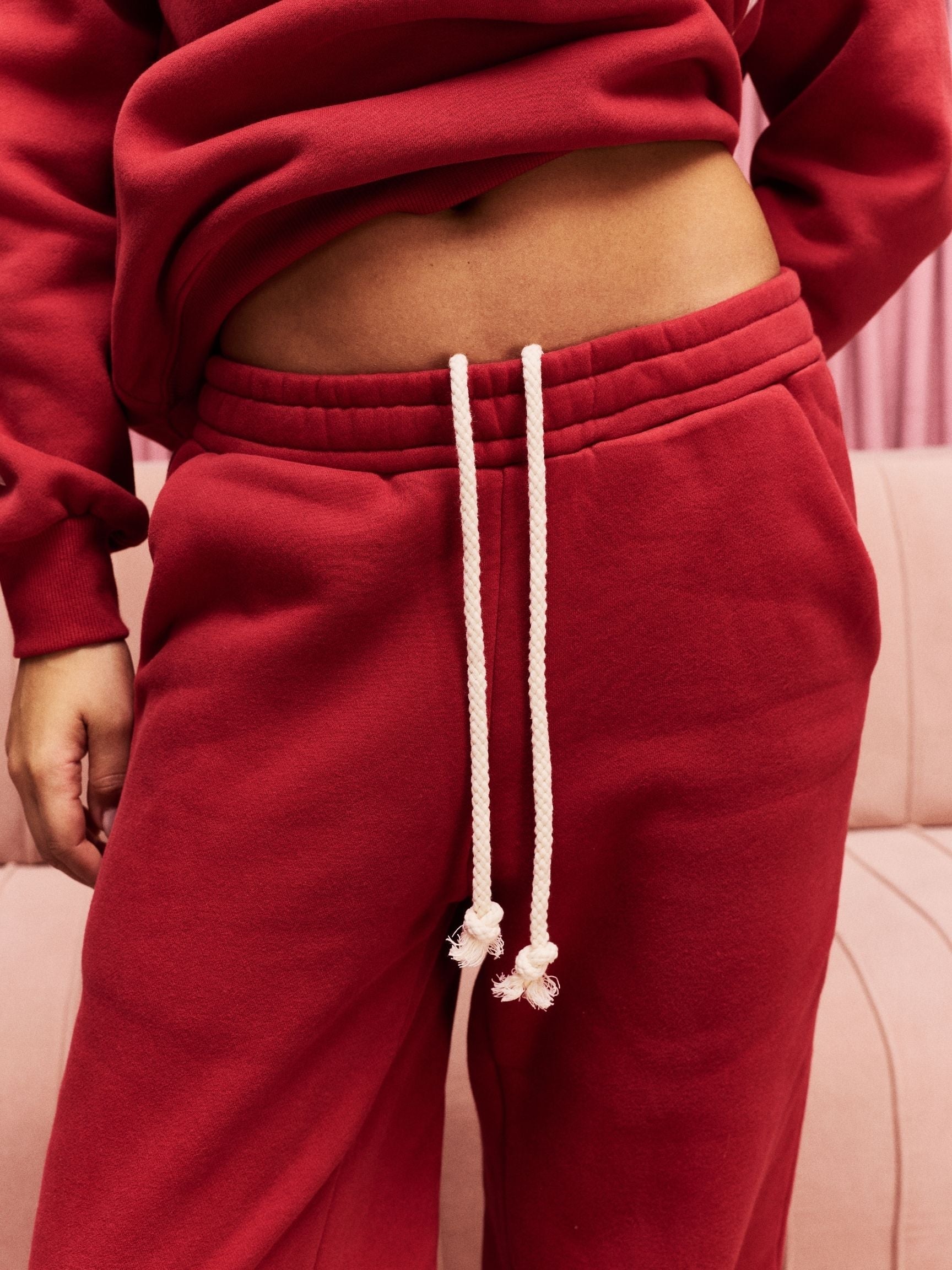 Drawstring Unisex Sweatpants - Crimson