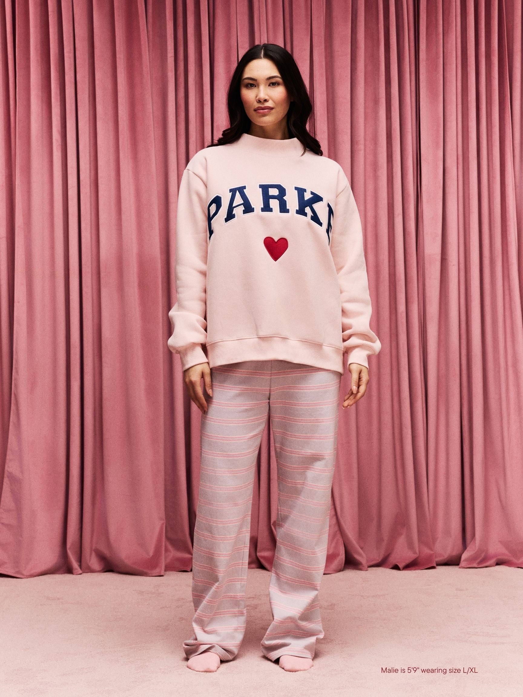 Heart Varsity Mockneck - Peony + Denim