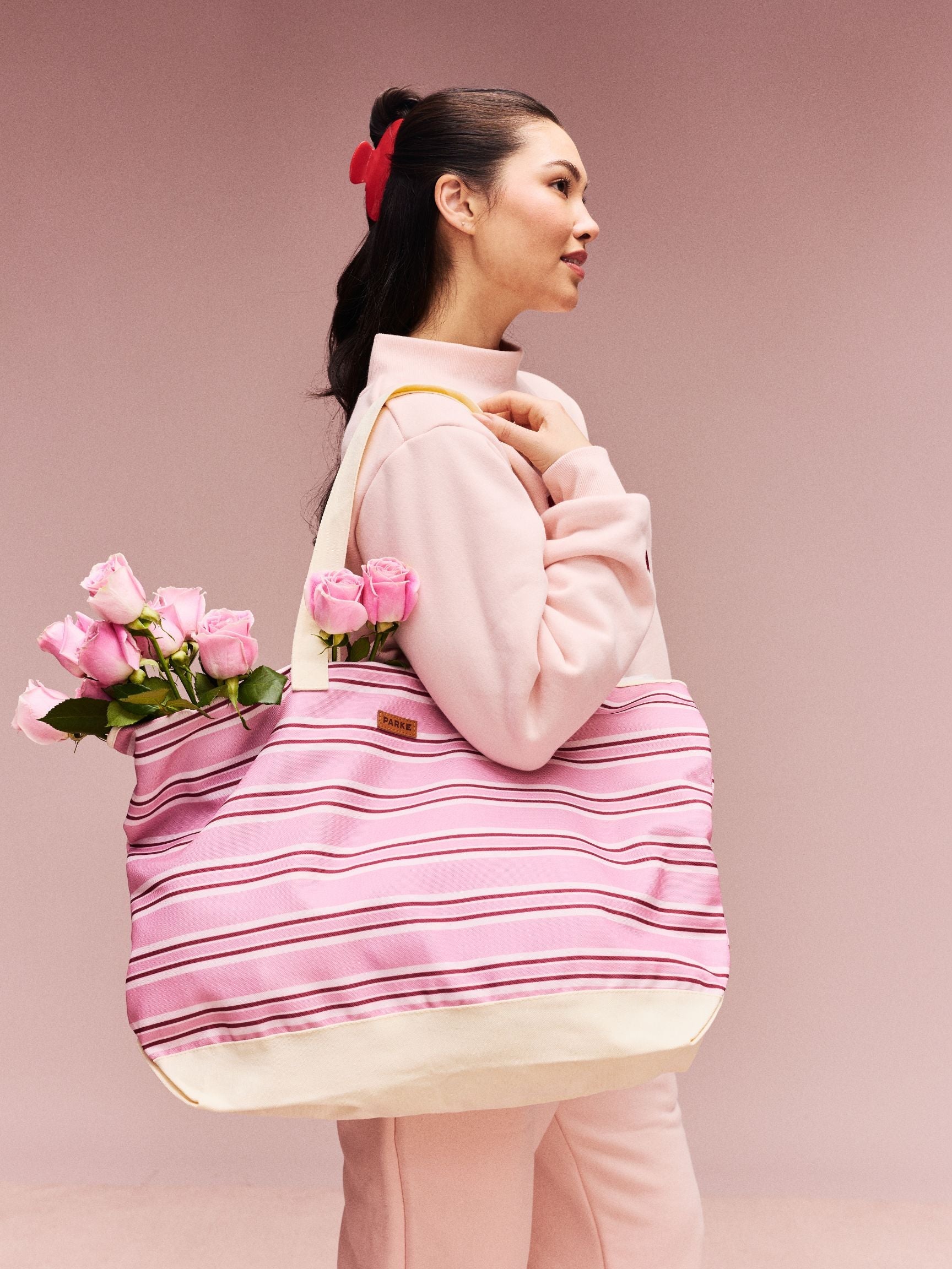 Valentine's Striped Oversized Tote