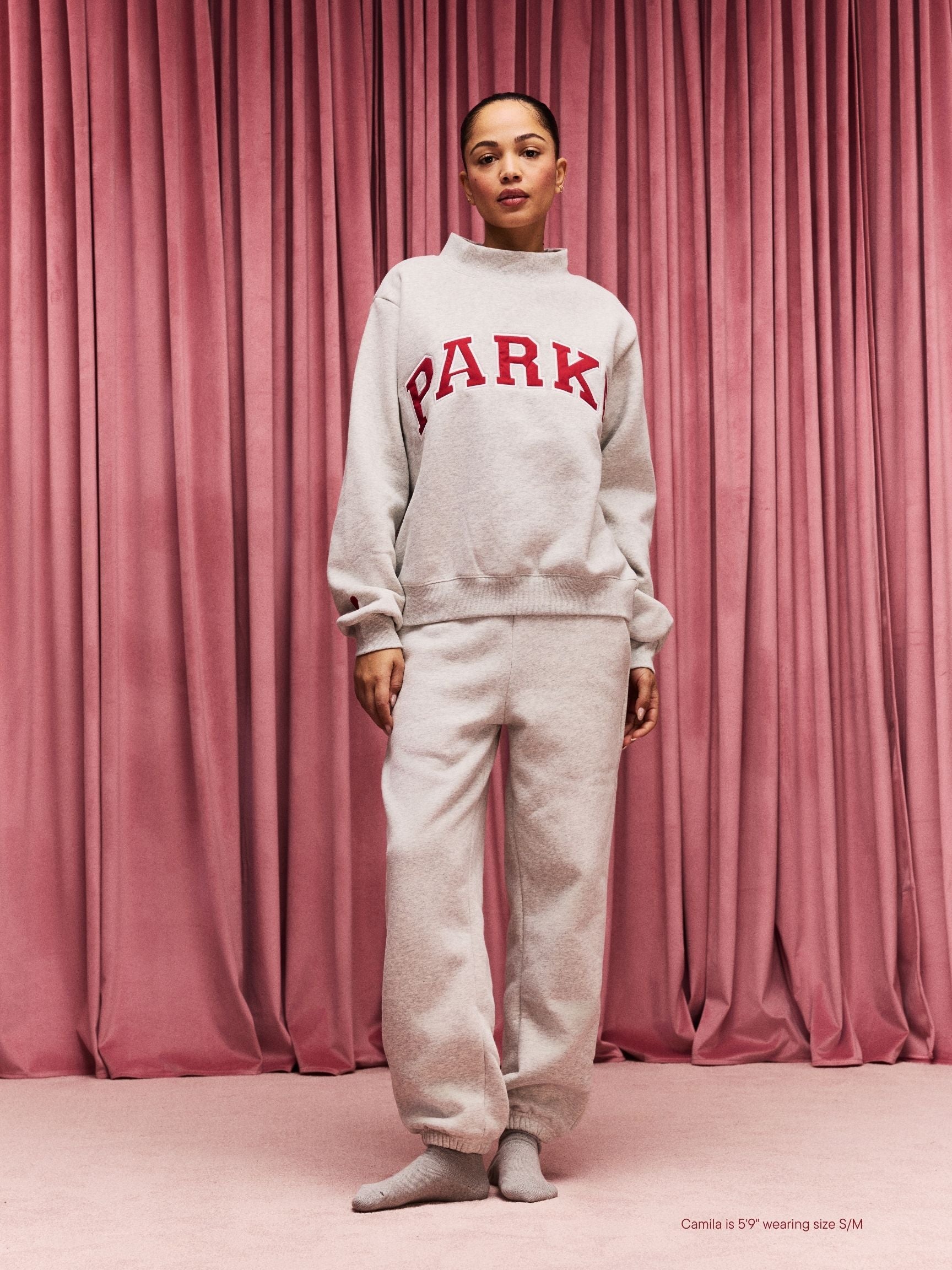 Preorder Valentine's Varsity Mockneck - Classic Grey + Crimson