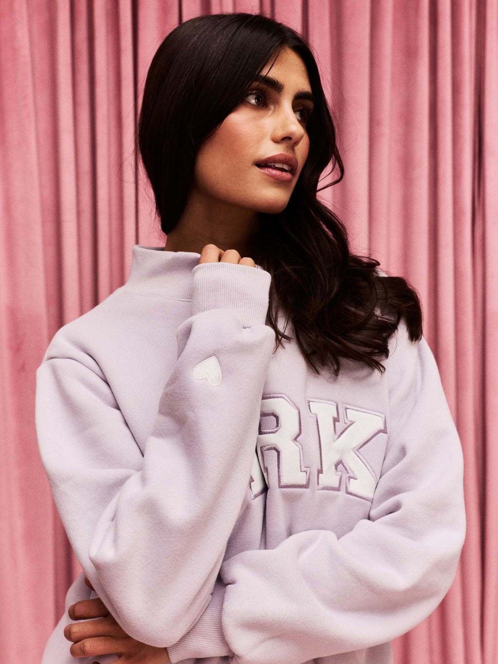 Valentine's Varsity Mockneck - Lavender + White
