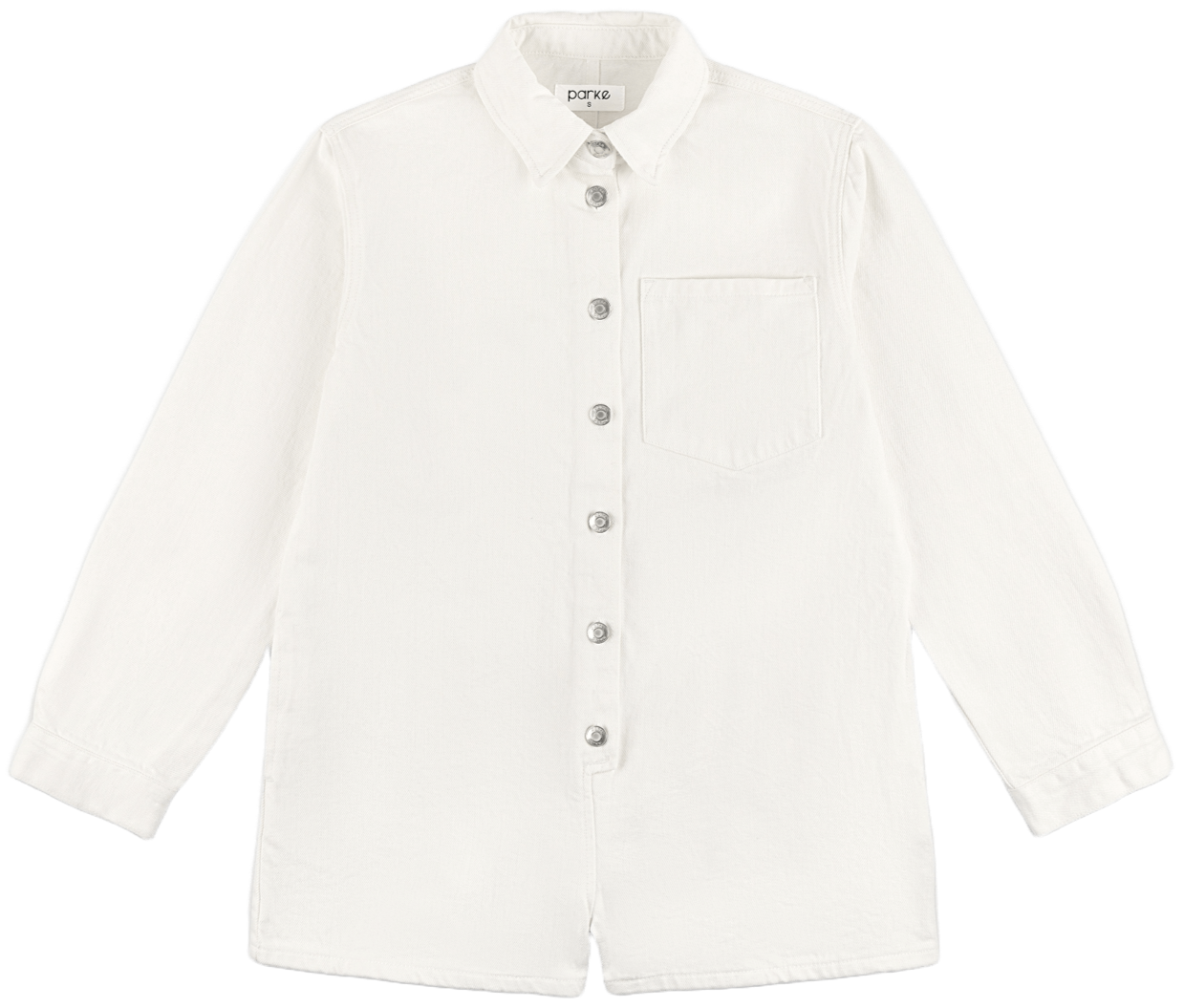 white long sleeve denim romper flat lay -white