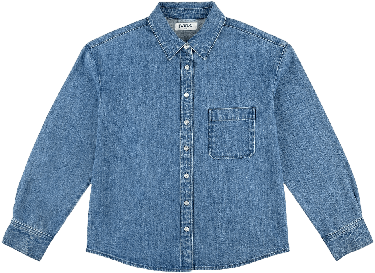 flat lay long sleeve button down - med wash