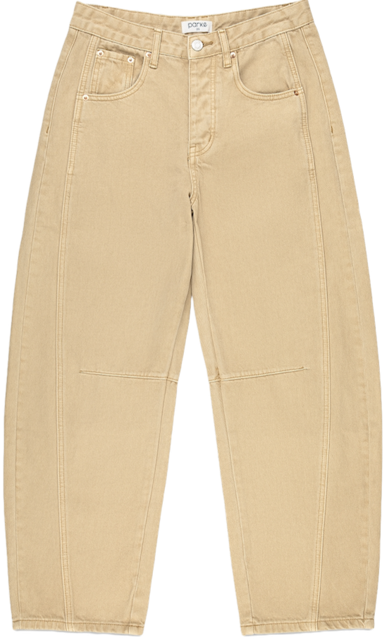 camel horseshoe jean flat lay -camel