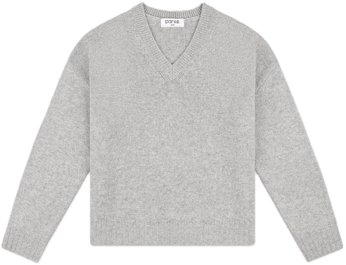 v neck sweater flat lay -heather grey