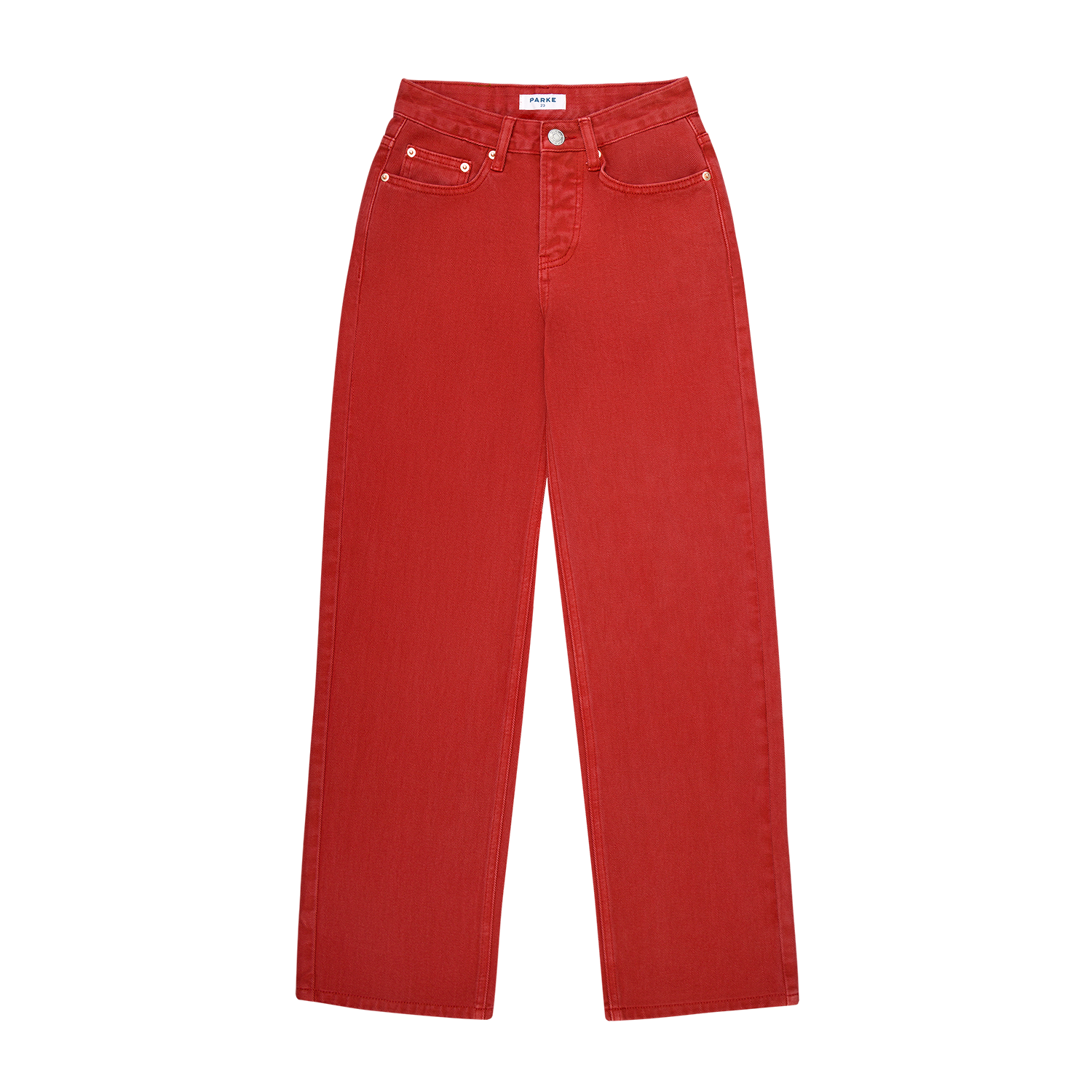 classic straight jean flat lay -washed red