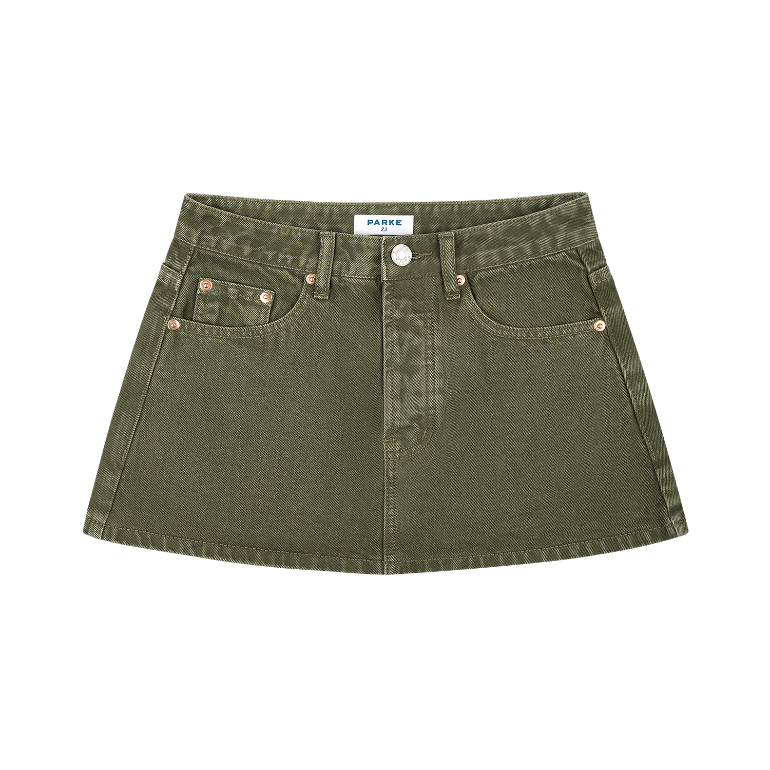 med wash denim mini skirt -olive